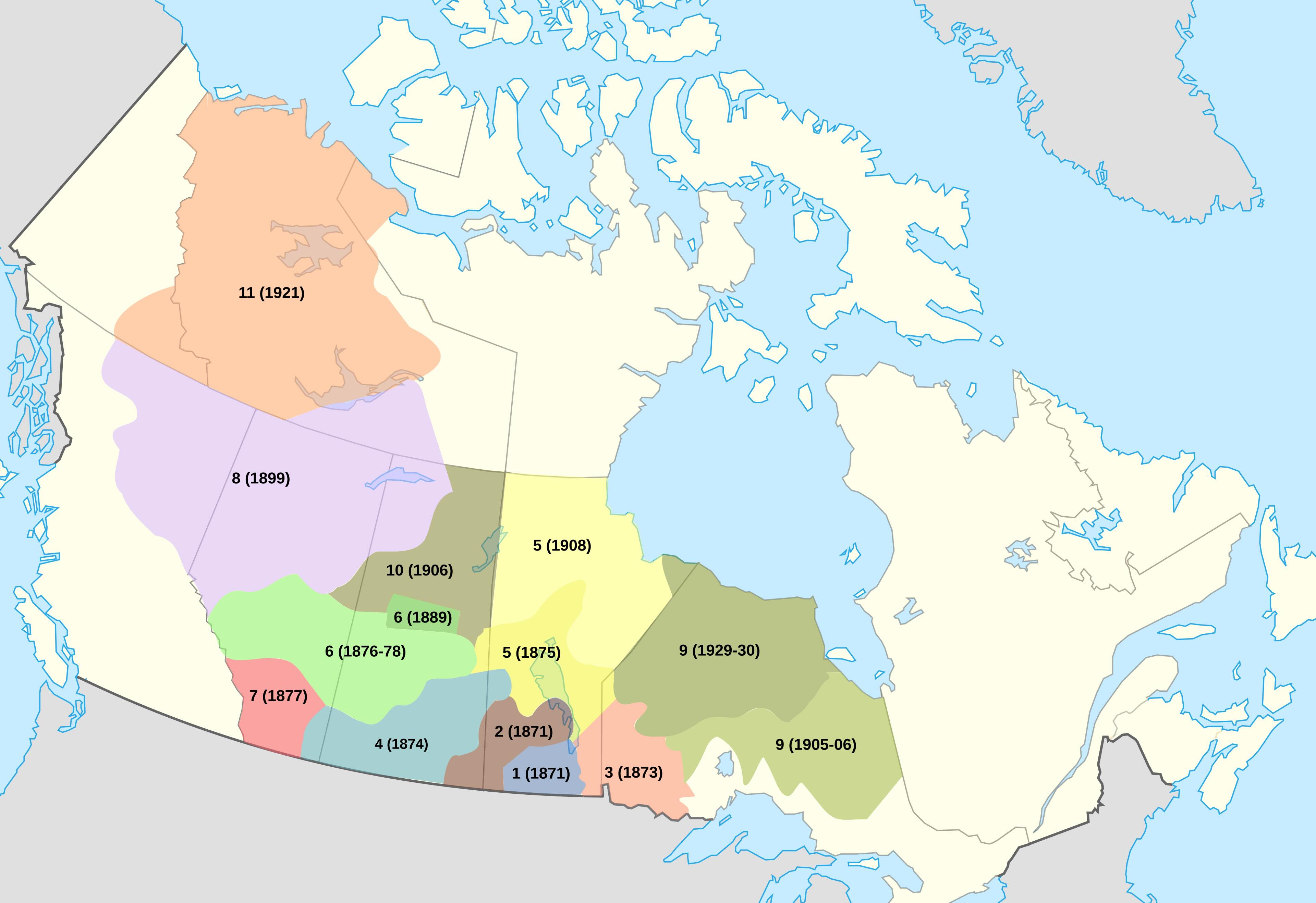 Map of Numbered Treaties of Canada